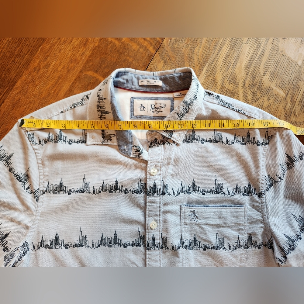 Original Penguin Heritage Slim Fit Stretch NYC Skyline Shirt M - Picture 10 of 11